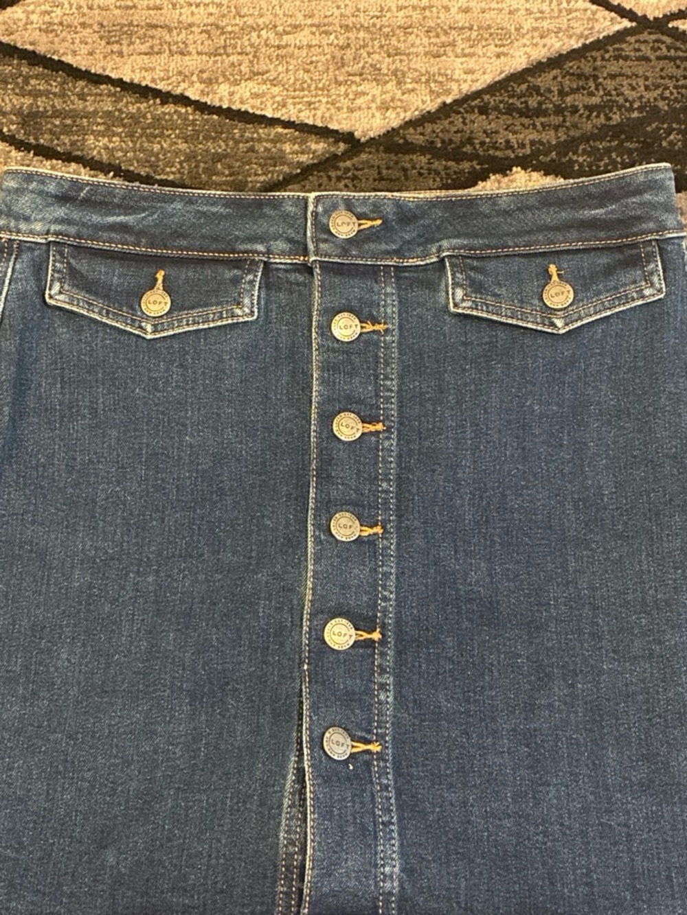LOFT Dark Blue Button-Front Denim Skirt